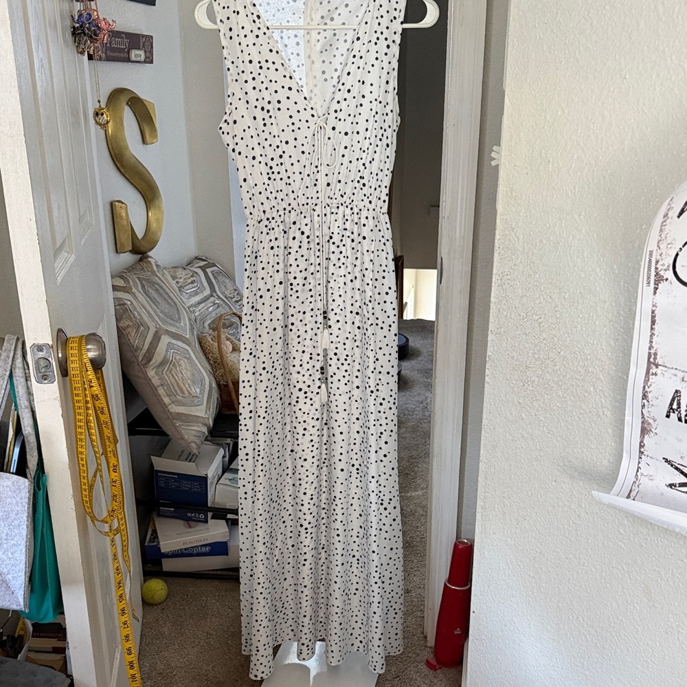 White Sleeveless Polka Dot Maxi Dress